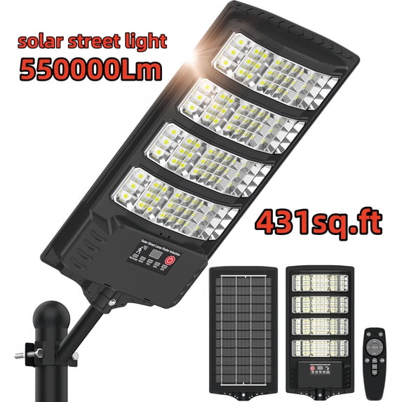 Solar Lights Outdoor Solar Powered Outdoor Lights Solar Street Lights Pole Barn Commercial Parking Lot Lights Outdoor Dusk to Dawn Solar Security Flood Light Motion Sensor Remote Control Led Lamp