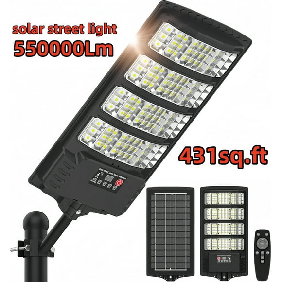Solar Street Lights Pole Barn Commercial Parking Lot Lights Outdoor Dusk to Dawn Solar Security Flood Light Motion Sensor Remote Control Led Lamp