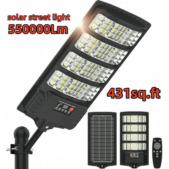 Solar Powered Outdoor Lights Solar Street Lights Pole Barn Commercial Parking Lot Lights Outdoor Dusk to Dawn Solar Security Flood Light Motion Sensor Remote Control Led Lamp