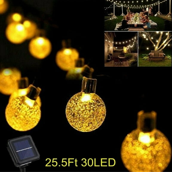 Solar String Fairy Lights Crystal Ball Garden Patio Lawn Yard Lamp Warm White