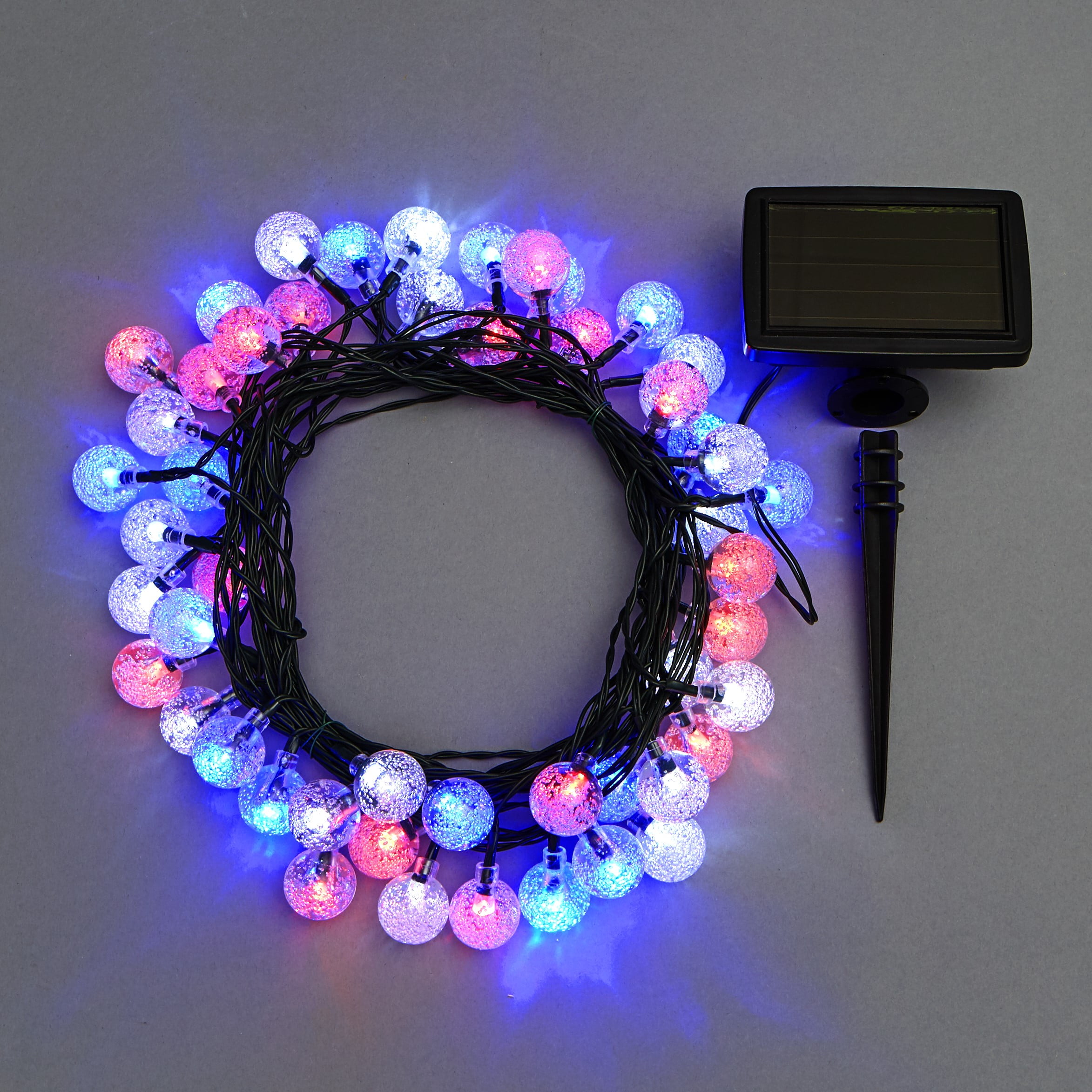 Solar String Globe Lights Lighted Outdoor Home Accent 50Bulb Red,White,Blue