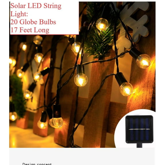 Solar String Light 20 LED Bulbs 17ft Patio Party Yard Wedding Waterproof Outdoor