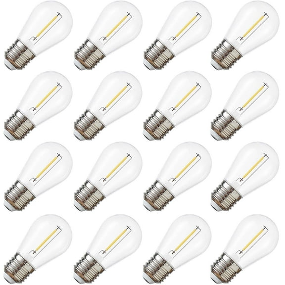 Solar String Light Bulbs, DC 3V Low Voltage, Shatterproof Waterproof S14 LED Bulbs, E26 Medium Base 1W Warm White 2700K 16 Pack.