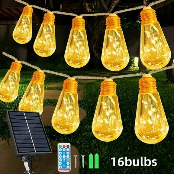 Solar String Light Copper Wire Hemp Rope Papaya String Lights for Outdoor Wall Balcony Garden Decor Solar String Fairy Light