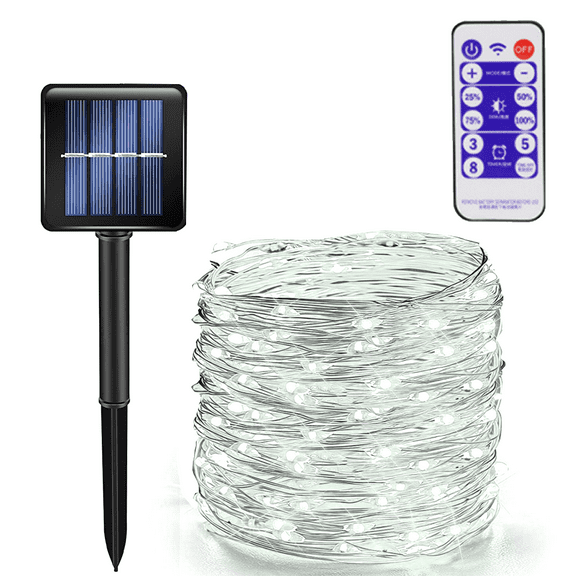 Solar String Lights - 105ft 300 LED Fairy Lights PVC with 8 Modes Remote Control for Patio Garden
