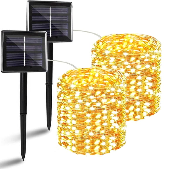 Solar String Lights, 2 Pack Extra Long 144FT Total 400LED Copper Wire Fairy Lights, 8 Lighting Modes Waterproof Solar Twinkle Lights for Garden Patio Tree Party Christmas Decor, Warm White
