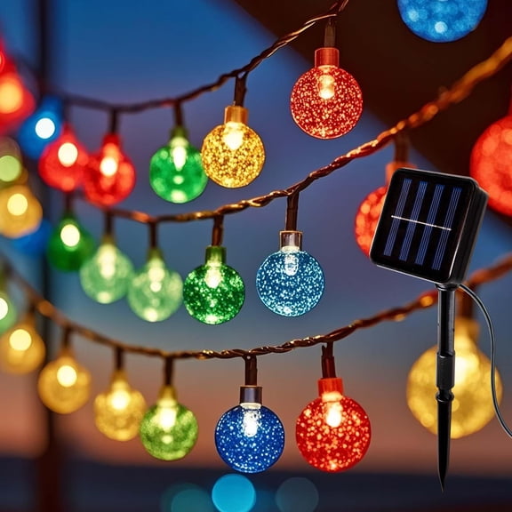 Solar String Lights, 20FT 30 LED Crystal Globe Lights, 8 Lighting Modes, Solar Powered Outdoor Patio Lights, Multicolor