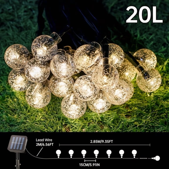 Solar String Lights - 39.3ft/22.9ft/16.4ft, 100/50/20 LED Bubble Balls, 8 Modes. Ideal for Garden, Christmas, Wedding - Plastic, Switch Controlv