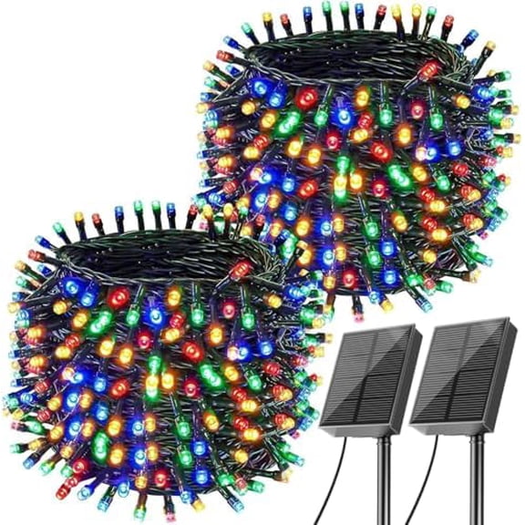 Solar String Lights, 72ft 200LED 8Modes Solar Powered String Lights, Waterproof LED Solar Lights String Outdoor for Fence Balcony Holiday Party(Multicolor, 2 Pack)