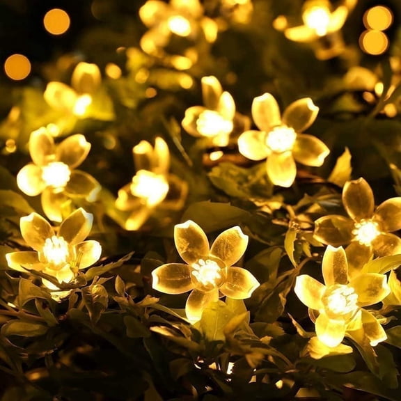 Solar String Lights Decorative Flower String Lights ,23ft 50 LED Plug in Fairy Cherry Blossom Floral Lamp for Bedroom Window Wall Ceiling Tree Hanging,Christmas Thanksgiving Easter Decorations