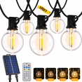 thumbnail image 1 of LEACUBER 100FT Solar String Lights Outdoor Waterproof with 8 Light Modes, Remote Dimmable Timer, LED Shatterproof G40 Bulbs, USB & Solar Powered Outdoor Lights for Backyard, Garden, Camping, 1 of 14