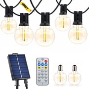 LEACUBER 100FT Solar String Lights Outdoor Waterproof with 8 Light Modes, Remote Dimmable Timer, LED Shatterproof G40 Bulbs, USB & Solar Powered Outdoor Lights 