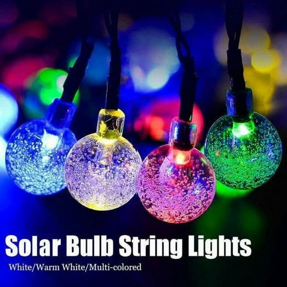 Solar String Lights Globe 16 Feet 20 Crystal Balls Waterproof LED Fairy Lights 8 Modes Outdoor Lights Solar Powered String Light for Garden Yard Home Party Wedding Decoration (Multi-Colored-20LED)