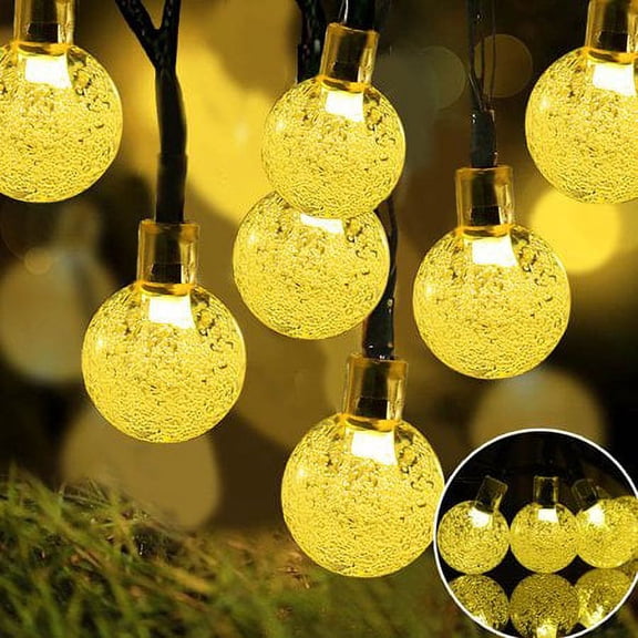Solar String Lights Globe 21 Feet 30 Crystal Balls Waterproof LED Fairy Lights 8 Modes Outdoor Lights Solar Powered String Light for Garden Yard Home Party Wedding Decoration (Warm White-30LED)