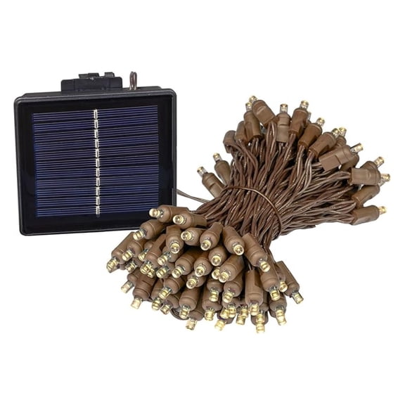Solar String Lights Outdoor 100 LED, 34ft Warm White, Dusk to Dawn, Brown Wire Decorative Lights for Garden, Patio, Yard