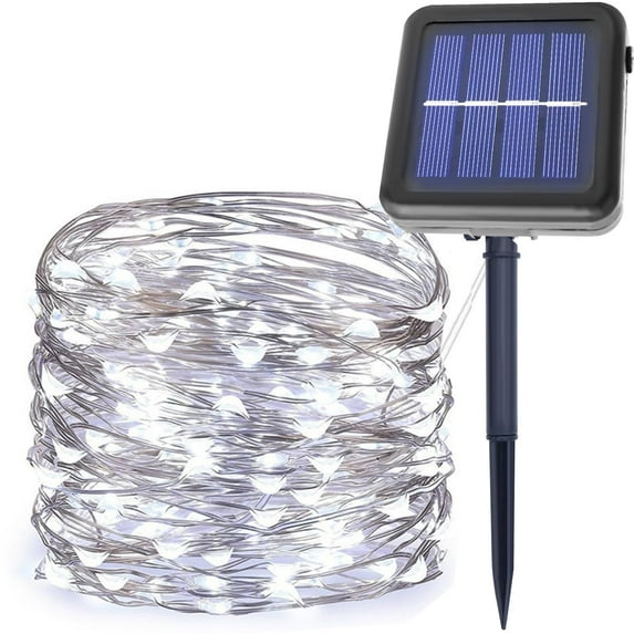 Solar String Lights Outdoor, 16FT 50 LED Copper Wire Lights, 8 Modes Solar Powered Fairy Lights, Waterproof Decoration Lights for Garden Yard Party Wedding Christmas (Cool White)