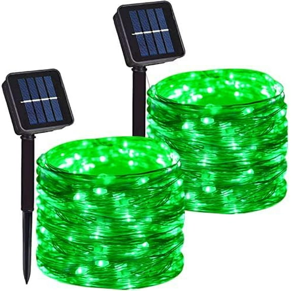 Solar String Lights Outdoor, 2 Pack 66FT 200 LED Copper Wire Solar Powered Fairy Lights Waterproof with 8 Lighting Modes for Garden Patio Tree Christmas Party Wedding ,Green
