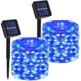 thumbnail image 1 of Solar String Lights Outdoor, 2 Pack 99FT 300 LED Copper Wire Solar Powered Fairy Lights Waterproof with 8 Lighting Modes for Garden Patio Tree Christmas Party Wedding ,Blue, 1 of 5