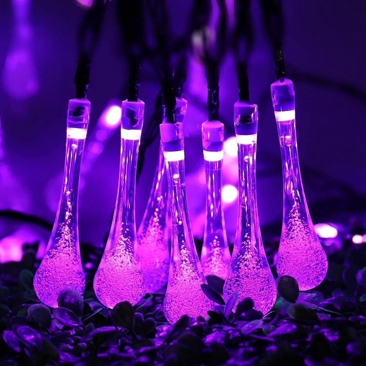 Solar String Lights Outdoor 20ft 30LEDs Water Drop Fairy Garden Lights Waterproof 8 Modes Raindrop Festival Decorative Lighting for Terrace Patio Gazebo Christmas Party Wedding