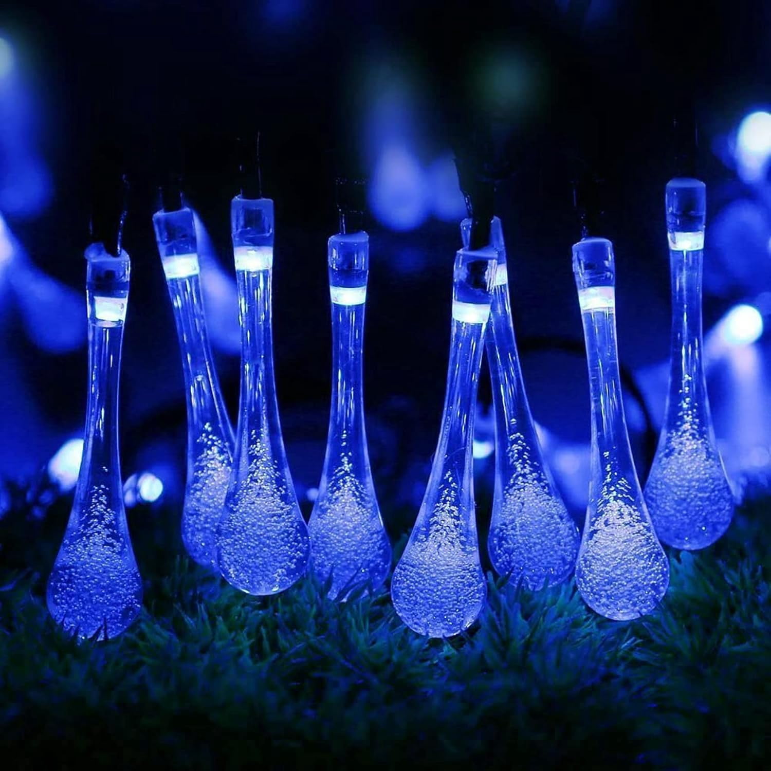 Solar String Lights Outdoor 20ft 30LEDs Water Drop Fairy Garden Lights Waterproof 8 Modes Raindrop Festival Decorative Lighting for Terrace Patio Gazebo Christmas Party Wedding