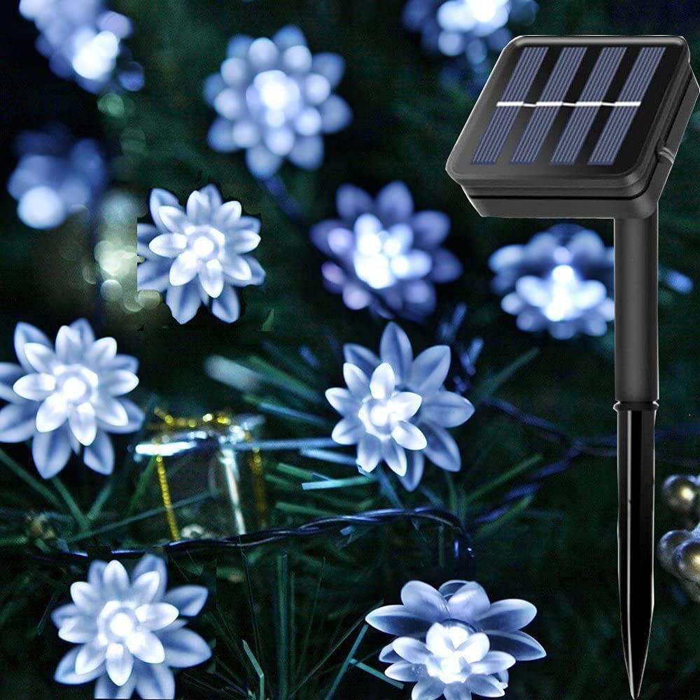 Lotus Light String Solar String Lights Outdoor, 23ft 50 LED Lotus Flower Decoration Light ...