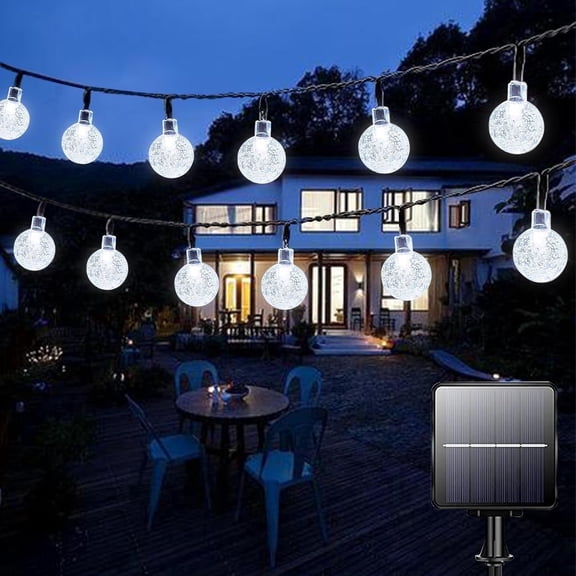 Solar String Lights Outdoor, 24ft 50 LED Crystal Balls Waterproof Lights, Fairy Lights with 8 Modes, Solar Powered Lights for Patio Garden Yard, Party Wedding (White)