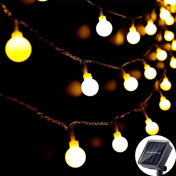 Solar String Lights Outdoor, 26FT/8M 60LED Solar Powered Globe Lights, 8 Modes, Waterproof Solar Fairy Lights for Patio Garden Yard, Tree, Party, Wedding, Festival Decoration(Warm White)