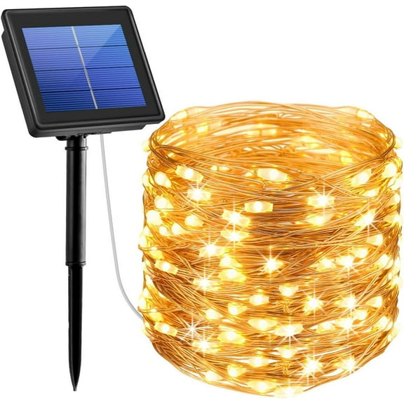 Solar String Lights for Outdoor,33ft 100 LED Bright Copper Wire Fairy Lights Waterproof Solar Lights with 8 Modes for Tree Garden Party Wedding Christmas Decor (Warm White)