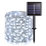 QiShi Solar String Lights Outdoor 33ft 100 LED Solar Powered Fairy Lights Waterproof Decorative Lighting for Patio Garden Yard Party Wedding White-1Pack