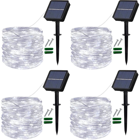 Solar String Lights Outdoor,4 Pack Each 40Ft 120LED Solar Fairy Lights,8 Modes Waterproof Garden Lights Indoor/Outdoor for Home,Garden,Patio,Yard,Party,Decorations(Cold White)