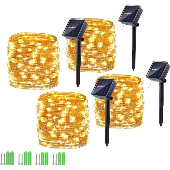 Ceevoo Solar String Lights Outdoor, 4 Pack Total 220ft 600 LED Solar Fairy Lights 8 Modes Waterproof Copper Wire Solar Powered Light for Patio Tree Garden Yard Weeding Party Xmas Decor (Warm White)