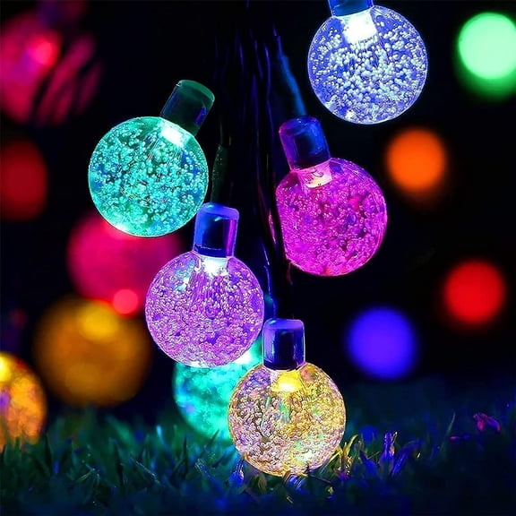 Solar String Lights Outdoor 50Led 24Feet with 8 Lighting Modes, Waterproof Crystal Globe Powered Patio for Outside Garden Yard Home Party Decor (Multicolor)