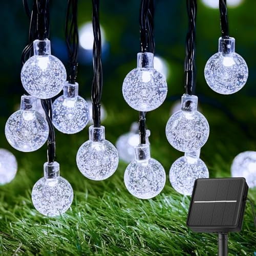 Solar String Lights Outdoor 60 Led 35.6 Feet 8 Lighting Modes Globe Waterproof Solar Powered Patio Lights for Garden Yard Porch Wedding Party Decor (Pure White)