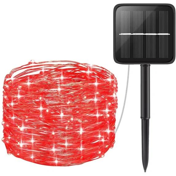 Solar String Lights Outdoor, 66FT 200 LED Copper Wire Lights, 8 Modes Solar Powered Fairy Lights, Waterproof Decoration Lights for Garden Yard Party Wedding Christmas (Red)