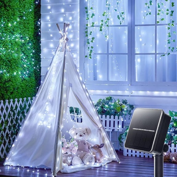 WE Solar String Lights Outdoor, 8 Modes Waterproof Solar Fairy Lights for Outside, Patio Yard Christmas Tree Halloween Wedding Party Decorations 12m 100LED