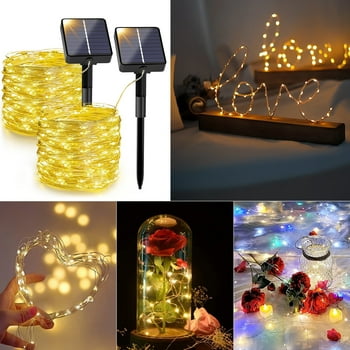 Solar String Lights Outdoor Decorations, 66FT 200 LED 8 Modes Waterproof Fair Patio Lights for Tree Garden Valentine (2Pack)