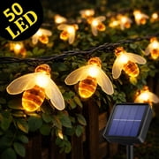 Lezonic Solar String Lights Outdoor, Honey Bee Fairy String Lights, 7M/24Ft 50LED Waterproof 8 Modes Outdoor Garden Lighting for Patio, Fence, Lawn, Party, Holiday DecorWarm White