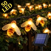 Lezonic Solar String Lights Outdoor, Honey Bee Fairy String Lights, 7M/24Ft 50LED Waterproof 8 Modes Outdoor Garden Lighting for Patio, Fence, Lawn, Party, Holiday DecorWarm White