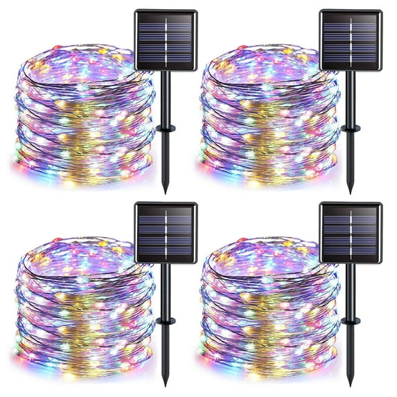 Solar String Lights Outdoor, Mini 33Feet 100 LED Copper Wire Lights, 8 Modes Solar Powered Fairy Lights, Waterproof Solar Decoration Lights for Garden Yard Party Wedding Christmas(Multicolor)-4Pack