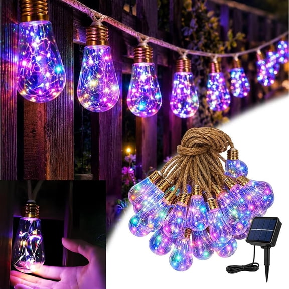 Solar String Lights Outdoor with Remote, Waterproof LED Fairy Lights, USB Rechargeable 8 Modes Warm White Hanging Lights for Porch, Fence, Cafe, Backyard Party