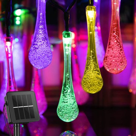 Solar String Lights Outdoor Waterproof 25.7 Feet 30 Led Water Drop Solar Powered Lights with 8 Modes, Solar Powered Patio Lights for Garden Yard Tree Wedding Party Decor, Multicolor