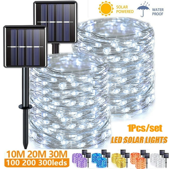 1PC Solar String Lights Outdoor Waterproof, Each 300/200/100 LED Solar Lights Outdoor, 8 Modes White Fairy Light for Outside Yard Tree Patio Garden Wedding Christmas Decorations