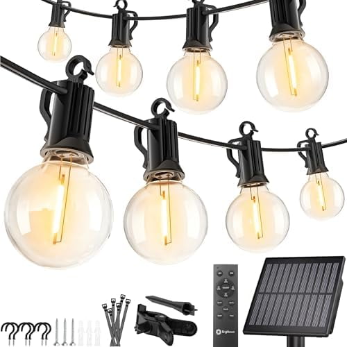 Solar String Lights Outdoor Waterproof with Remote Cable Ties and Hooks, 38FT Patio Lights with 15 LED Shatterproof Bulbs, 3 Light Modes, Dimmable Hanging Lights for Backyard Party Decor
