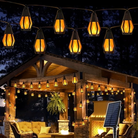 Solar String Lights for Outside, 21Ft Patio Lights with 10 Flickering Flame Light Bulbs, Waterproof Warm White Solar Powered Outdoor Light for Garden Yard Patio Gazebo Bistro Cafe Party Decoration