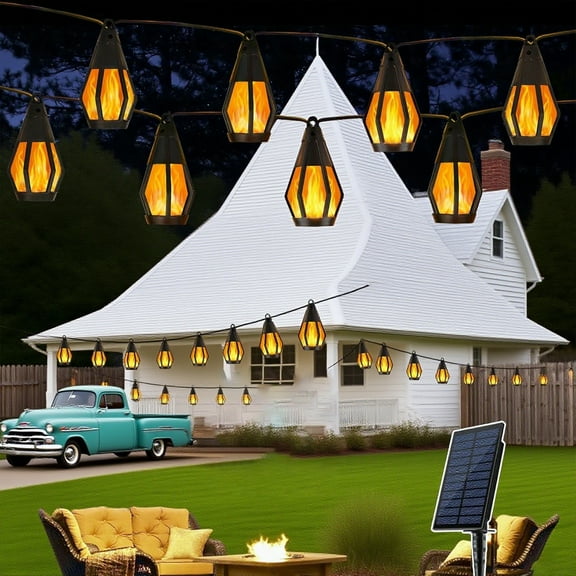 Solar String Lights for Outside, 23Ft Solar Patio Light with 10 Flickering Flame Light Bulbs, Waterproof Warm White Solar Powered Outdoor Lights for Garden Yard Patio Gazebo Bistro Cafe Party Decor