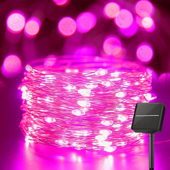 Solar String Lights for Outside,Copper Wire Solar Fairy Lights 8 Modes Waterproof Outdoor String Lights for Christmas Party Patio Garden Decoration(Pink-16FT-50LED)