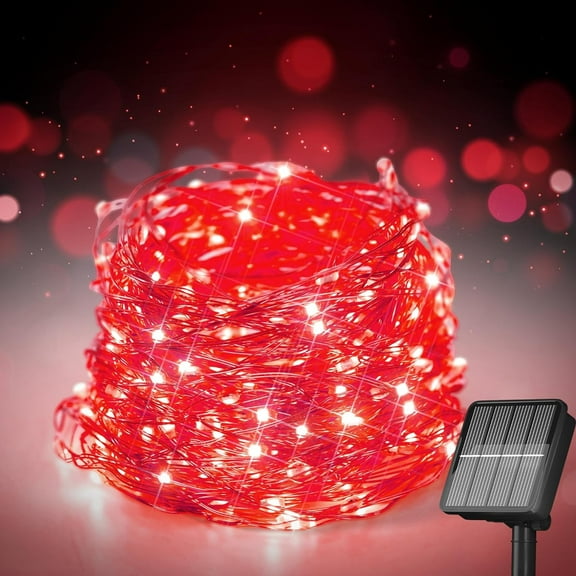 Solar String Lights for Outside,Copper Wire Solar Fairy Lights 8 Modes Waterproof Outdoor String Lights for Christmas Party Patio Garden Decoration(Red-98FT-300LED)