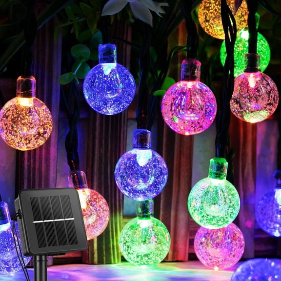 Solar String Lights, Small  Ball ,Outdoor String Light 60 LED 40ft 8 Lighting Modes  Solar  Patio Solar Light for Garden Yard Porch Wedding Party Decor (Rainbow-Colored)