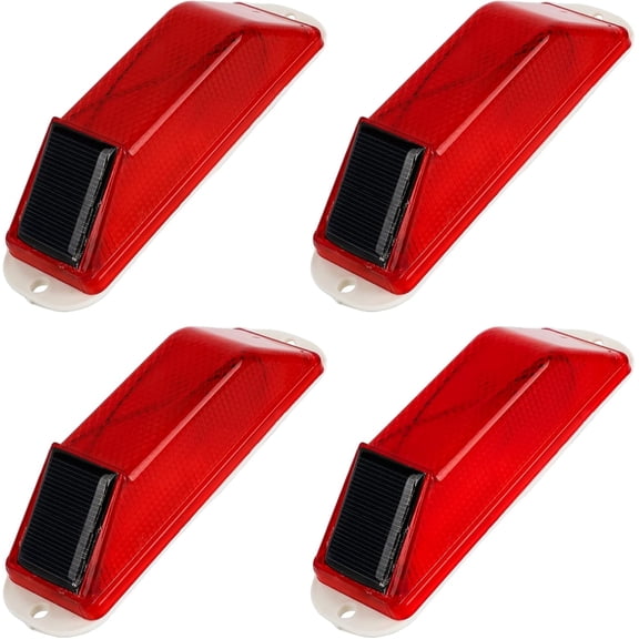 Solar Strobe Warning Light 4-Pack –Traffic Light Super Bright LED Flashing Beacon, Solar Powered Light-Control Warning Lamps, IP54 Waterproof Barricade Flashing Lights for Construction Safety (Red)