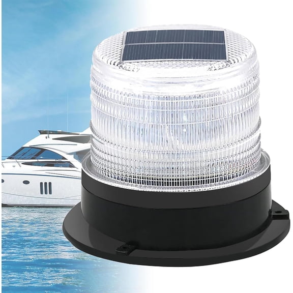 Solar Strobe Warning Light, Safety Flashing Light with Strong Magnetic Base, Waterproof Marine Warning Light for Traffic, Factory, Boat Navigation,White